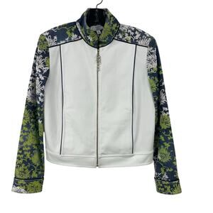 St. John Sport White Denim Full Zip Floral Print Sleeve Jacket Womens Small ASIS